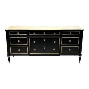 Maison Jansen, Hollywood Regency, Large Commode, Black Wood, Marble, 1940s