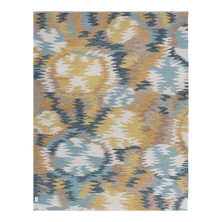 Contemporary Swedish Style Wool Rug With a Multicolored Abstract Design For Sale