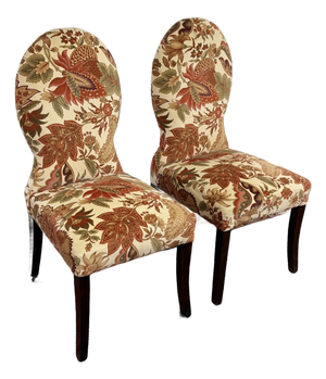 Contemporary Floral Side Chairs, a Pair