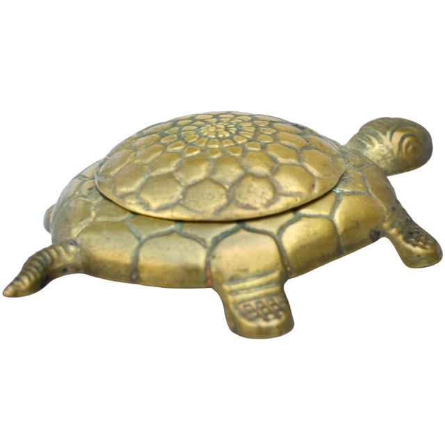 American Mid 20th Century Handcrafted Italian Brass Turtle-Figurine Box Accent For Sale - Image 3 of 9