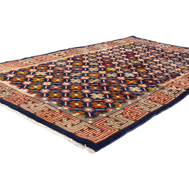 61535 Antique Chinese Peking Rug, 03'11 x 06'09. The Imperial Indigo Bloom: An Antique Chinese Peking Masterpiece of...