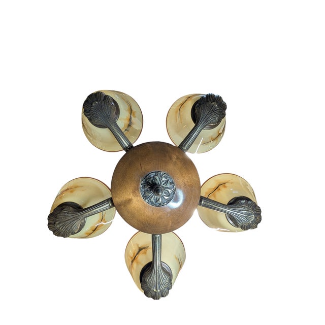 Wood Five-Arm Chandelier by Paavo Tynell, 1930s For Sale - Image 7 of 15