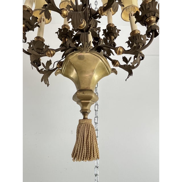 1980s French 10-Light Chandeliers in Wrought Iron and Brass, 1980s, Set of 2 For Sale - Image 5 of 11