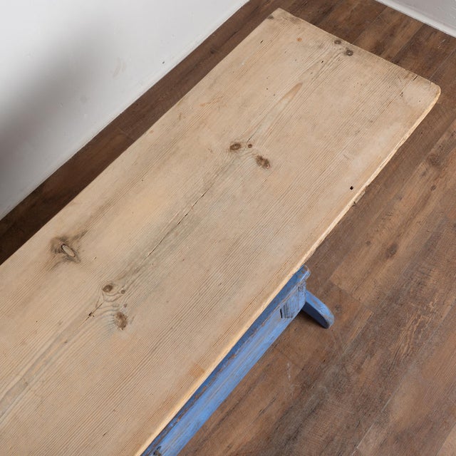 Wood Early 19th-Century Swedish Pine Console Table With Blue Trestle Base For Sale - Image 7 of 11