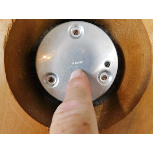 Vintage Mid Century Germany Solid Oak Wood Brass Eagle Finial Hobnail Milk Glass Weather Station Wall Plaque For Sale In West Palm - Image 6 of 6