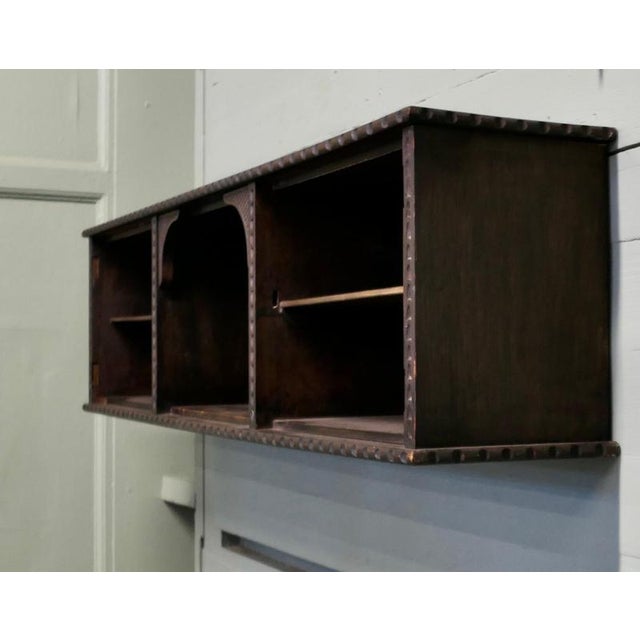 Long Gothic Carved Oak Wall Shelf with Storage For Sale - Image 3 of 8