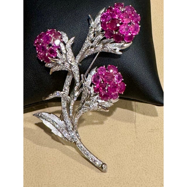 Vintage 14 Kt White Gold Diamond & 18 Ct Pink Sapp Floral Bouquet Broach 30.4 GM For Sale - Image 18 of 18