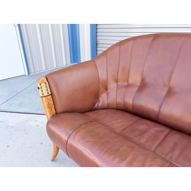 Mid Century Palmwood & Leather Loveseat by Pacific Green For Sale In Los Angeles - Image 6 of 12