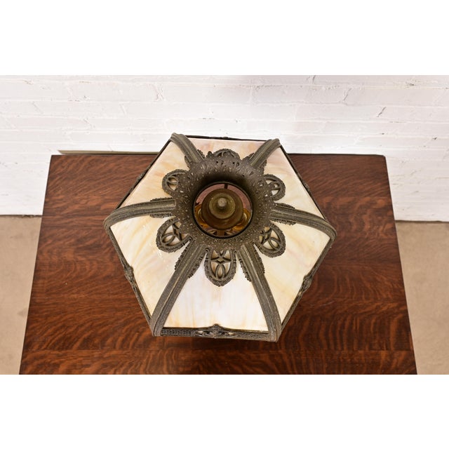 Bradley & Hubbard Antique Art Nouveau Slag Glass Table Lamp, Circa 1910 For Sale In South Bend - Image 6 of 15