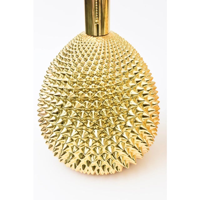 Ceramic Vintage Rare Italian Studded Spiky Gold Polychrome Sculptural Ceramic Lamps Pair of Restored For Sale - Image 7 of 12