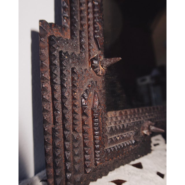 Antique Hand Carved Tramp Art Mirror, Late 19th Century For Sale - Image 14 of 18