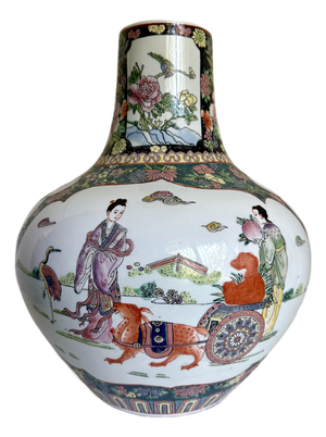 Vintage Chinese Porcelain Vase With Court Figures and Auspicious Motifs