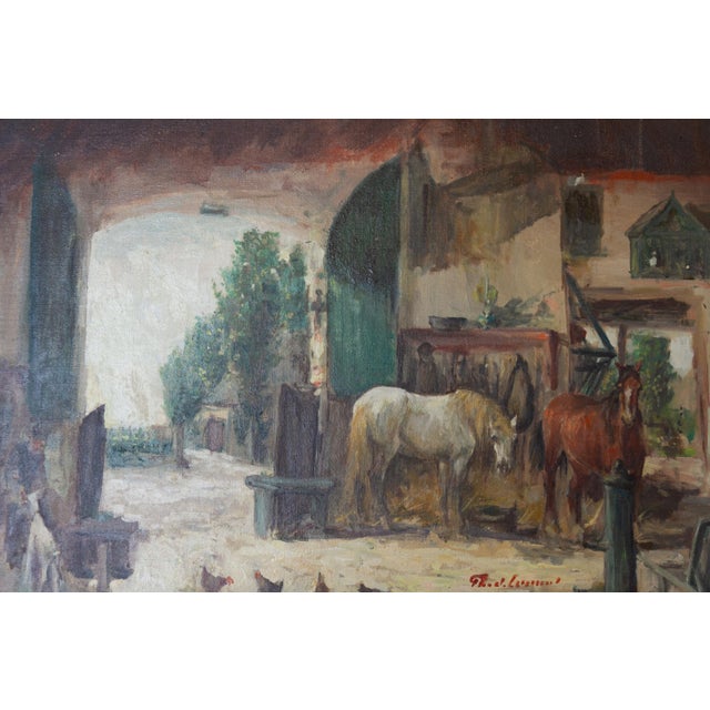 Th. De Leeuw, Stable with Horses, 1920s, Oil Painting on Canvas, Framed For Sale - Image 18 of 18