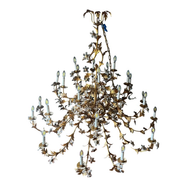 1900s Oversized Antique French Rococo Crystal Chandelier, Rewired, 5’ X 5’ For Sale