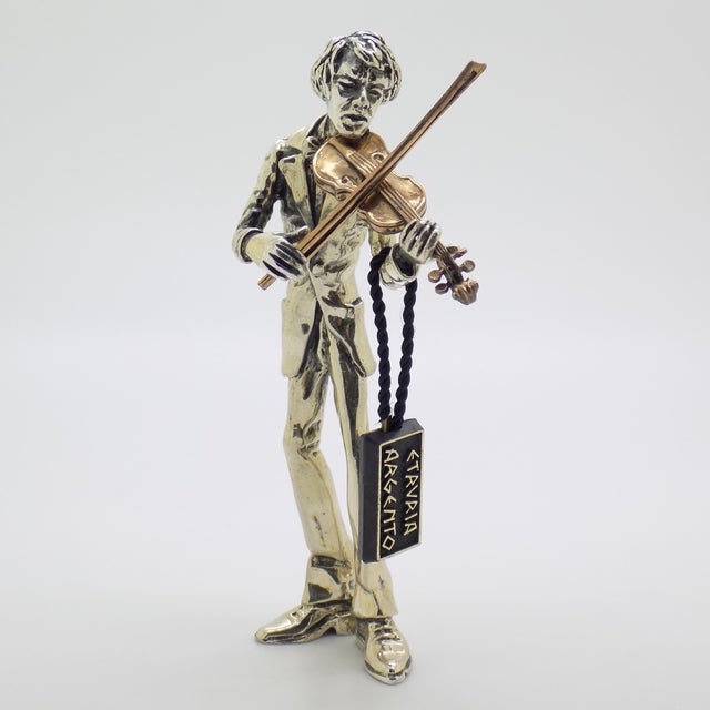 1970s Vintage Italian Handmade Genuine Silver & Brass Violinist Sculpture Figurine by Etruria For Sale - Image 5 of 14