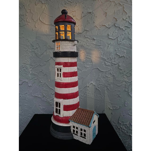 Vintage Cast Iron Lighthouse Sculpture With Removable Top & Tealight Holder – Nautical Coastal Decor For Sale - Image 12 of 12