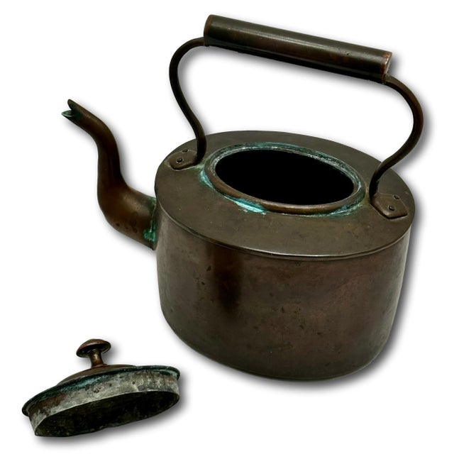 Excellent Smaller Size Antique Classic American Style Hand Wrought Solid Copper Tea Kettle - Circa Early 19th Century For Sale - Image 11 of 18
