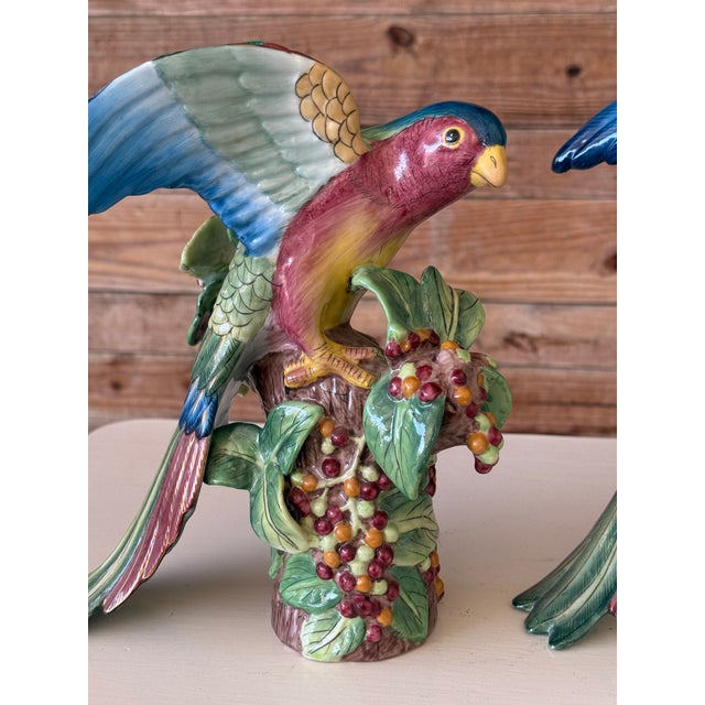 1990s Vintage Sculptural Andrea by Sadek Hand-Painted Tropical Parrot Figurines – Pair For Sale - Image 5 of 12