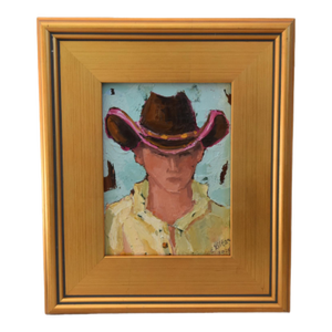 Impressionist Western Cowboy Portrait Painting Including the Antiqued Gold Wood Frame