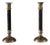 Vintage Neoclassical Brass and Black Metal Column Candlesticks, 1980s, Set of 2 For Sale