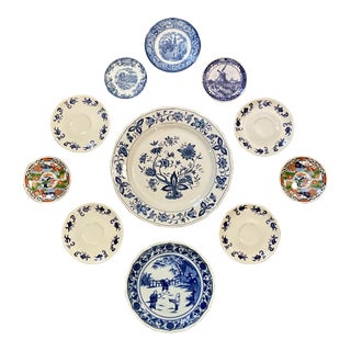 Chinoiserie and Blue and White Plate Wall Grouping- Set of 11 For Sale