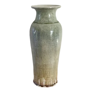 Vintage Hand Thrown Ceramic Vase With Celadon Glaze in Stunning Form