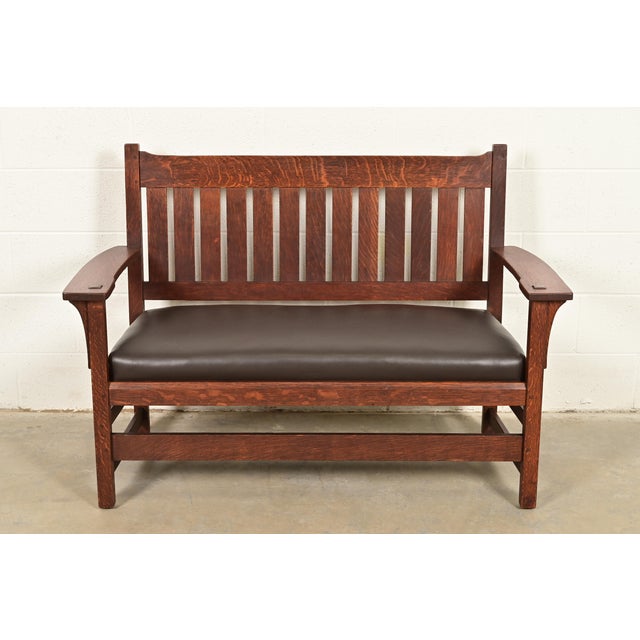 Mission L. & J. G. Stickley Antique Mission Oak Arts & Crafts Bench or Settle Sofa, Circa 1910 For Sale - Image 3 of 10
