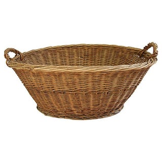 Early 1900s French Woven Wicker Market Basket For Sale