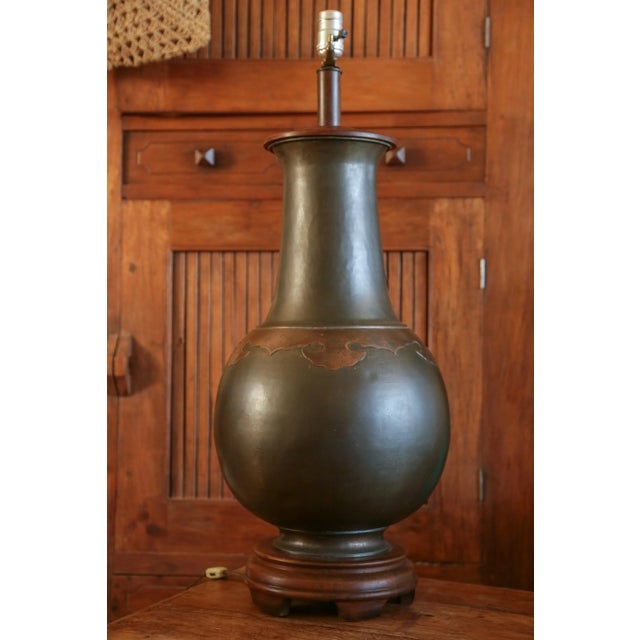 Mid Century Brass & Copper Lamp - a Large 40" tall urn vintage Chinoiserie Style Table Lamp. A nicely proportioned...