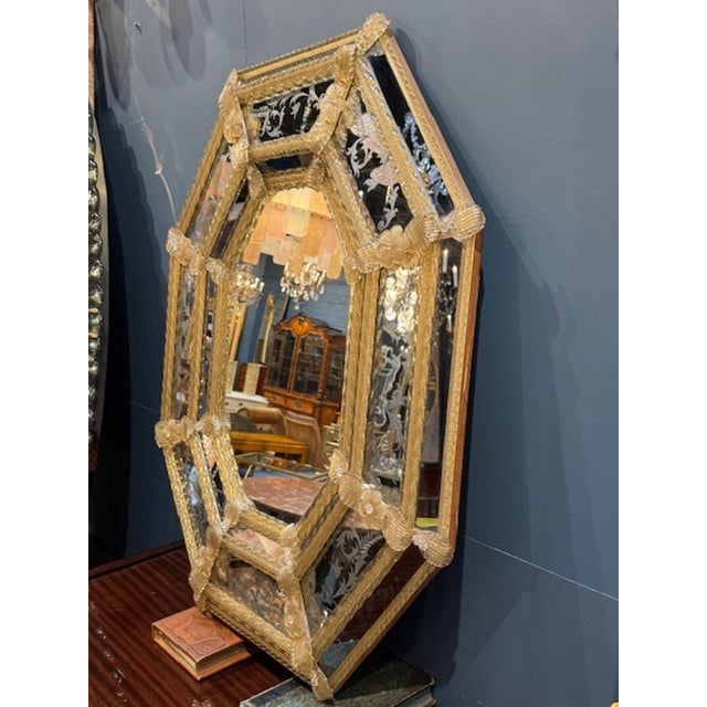 Traditional Vintage Italian Octagonal Flower Mirror For Sale - Image 3 of 6