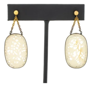 14k Gold & Silver White Jade Drop Earrings