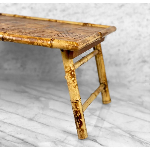 Vintage Boho Coastal Rattan Folding Bamboo Tv Stand Plant Table For Sale - Image 9 of 11