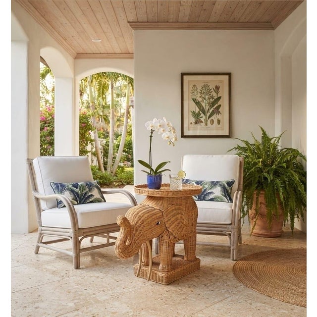 Wood Vintage Natural Wicker and Rattan Elephant Accent Side Table With Tray Top For Sale - Image 7 of 12