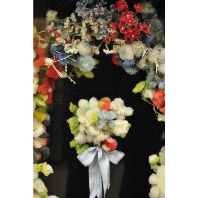 Early 20th Century Victorian Mahogany Deep Shadow Box Frame Felt Cotton Mourning Wreath Wall Art For Sale - Image 11 of 11
