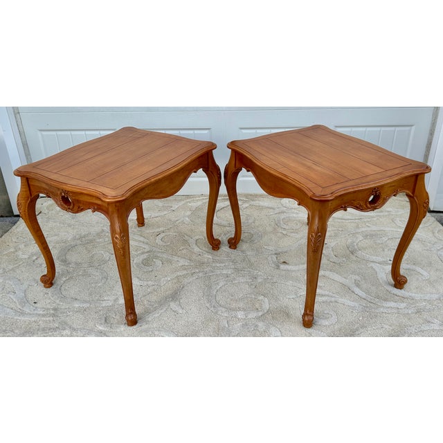 Vintage Pair of Ethan Allen Country French Syle Carved Side Tables For Sale - Image 13 of 15