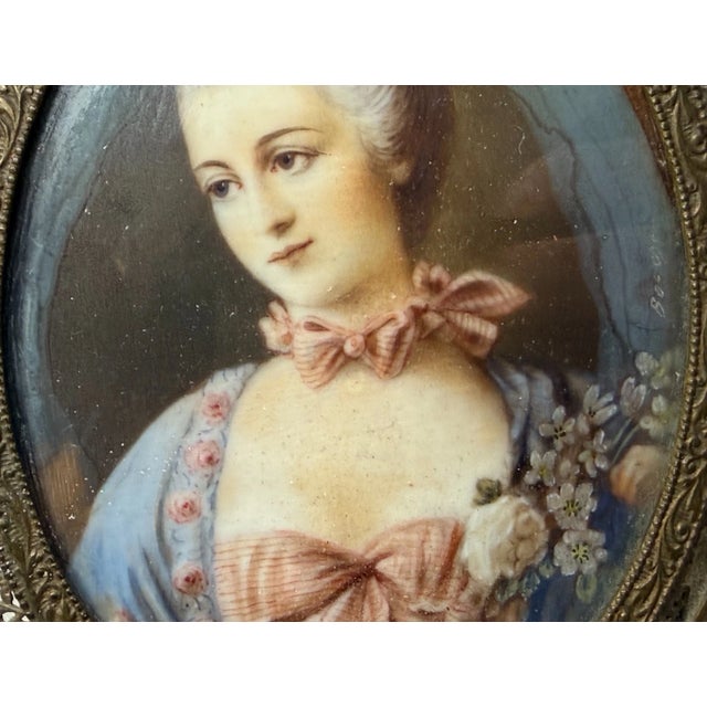 Metal Antique 1800's Original Hand Painted Miniature Victorian Lady Portrait Framed For Sale - Image 7 of 11