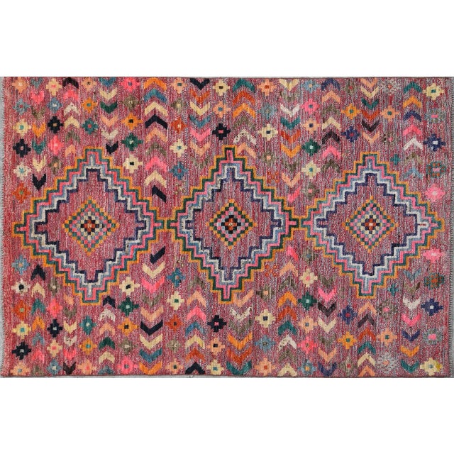 Boho Chic Vintage Afghan Tribal Rug with Geometric Design, 2010s For Sale - Image 3 of 6