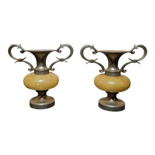Vintage Brass & Metal and Marble Miniature Bud Vases- Set of 2 For Sale
