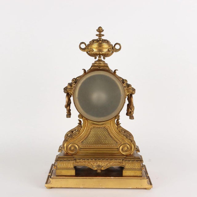 Triptych Clock & Candleholders in Bronze, France, 19th Century, Set of 3 For Sale - Image 11 of 16