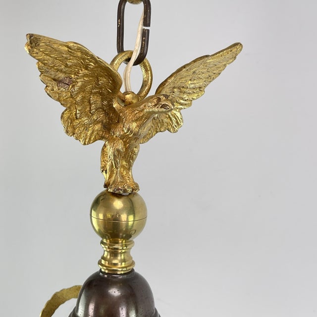 Metal Art Nouveau Hanging Lamp with Eagle, 1890s For Sale - Image 7 of 11