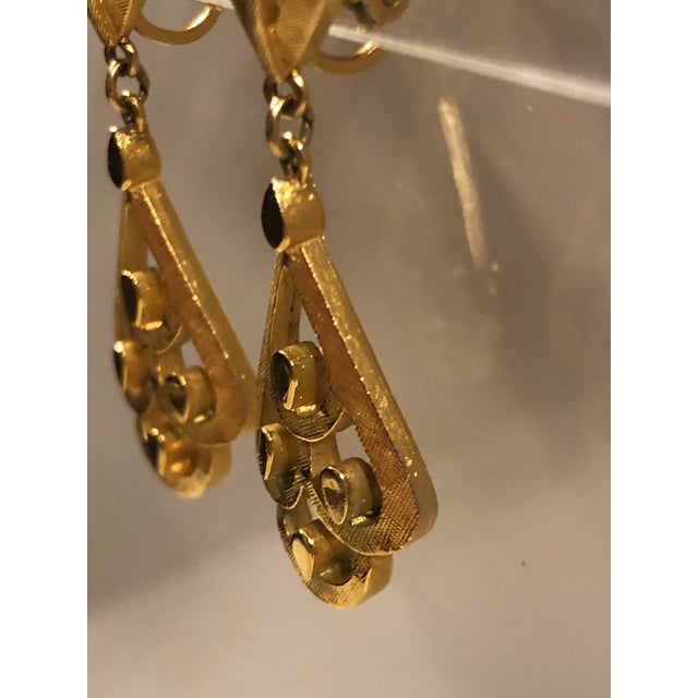 1970s Trifari Gold Art Deco Dangle Earrings, A Pair For Sale - Image 9 of 10