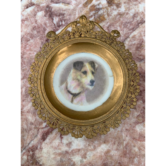 1940s Vintage Miniature Dog Portrait Gilt Filigree Frame For Sale - Image 5 of 8