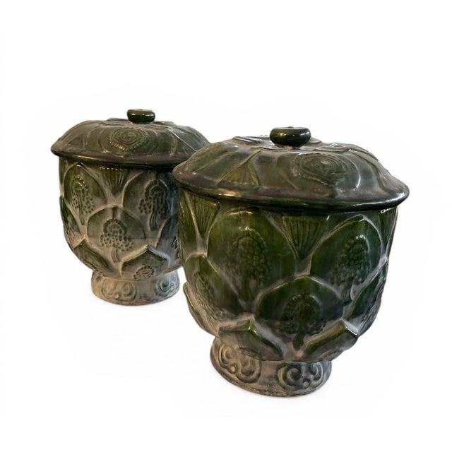 Elevate your interior with this exceptional pair of vintage ceramic lidded jars, handcrafted in South Africa. These...