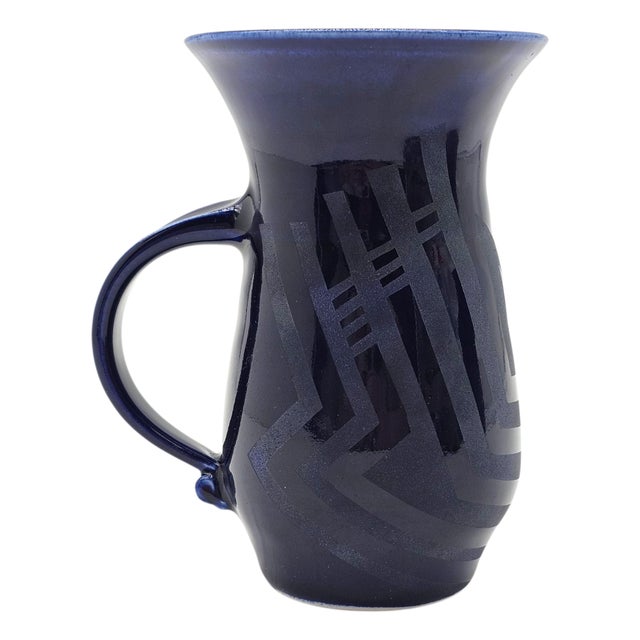 Ceramic Late 20th Century Marianne Weinberg Benson Studio Pottery Cobalt Blue Abstract Mugs & Box For Sale - Image 7 of 15