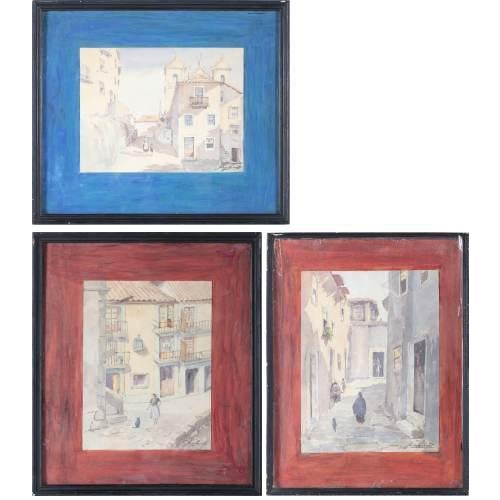 Three watercolors on paper, signed. Dimensions: (largest) 28 x 21.5 cm.