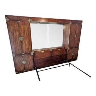Midcentury Chin Hua Campaign 4 Section Modular Queen Bed & Armoires For Sale