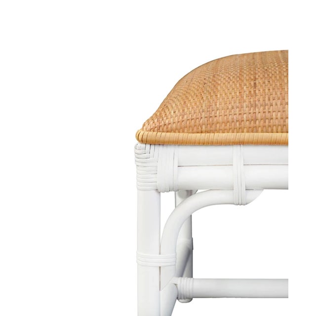 Worlds Away Matthew Izzo Home Asha Natural Rattan Bench With White Painted Base For Sale - Image 4 of 9
