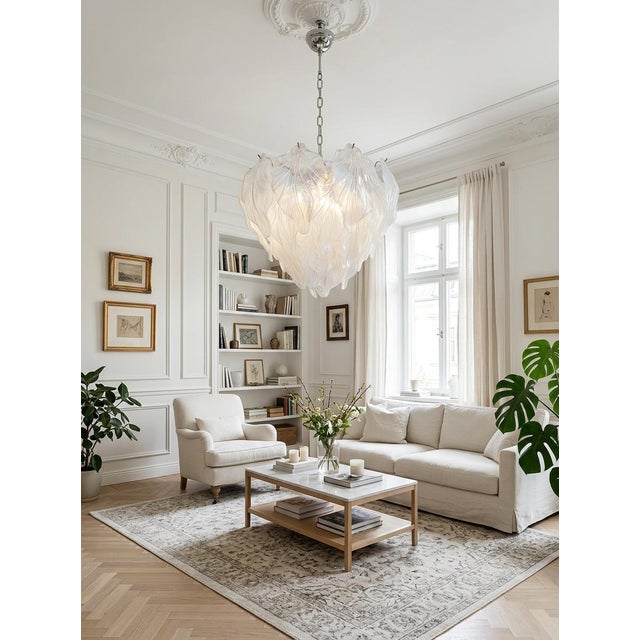 Vintage Opal Leaf Chandelier in Murano Opal Glass, 1980 For Sale - Image 11 of 13