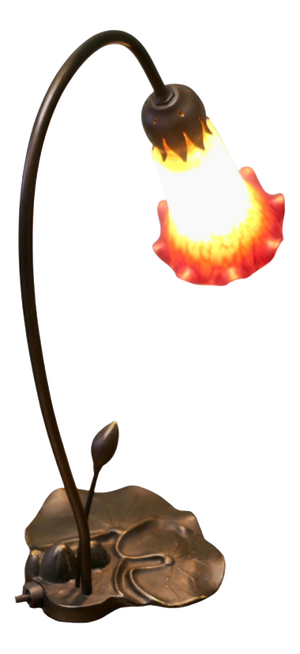 French Bronze Lilly Pad Table Lamp with Glass Shade, 1960