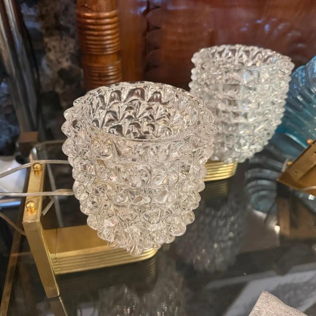 Two 1990 Barovier Style Mid-Century Modern Brass and Rostrato Glass Wall Sconces 8 For Sale - Image 6 of 11